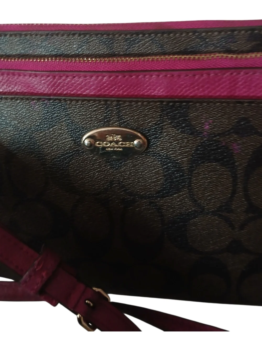 Coach Signature Crossbody Bag in Black with Pink Trim - Picture 2 of 5